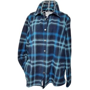 Orvis Pinnacle Blue Plaid Fleece-Lined Flannel Shacket Jacket SZ XL